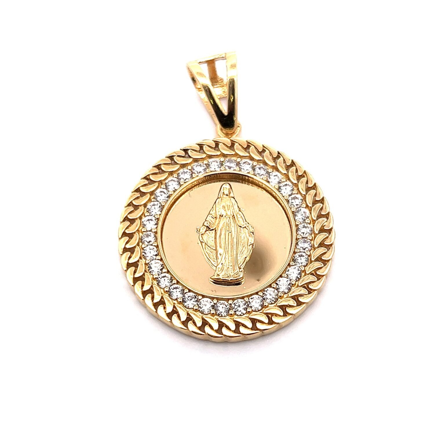 18k Cz Virgin Mary medallion