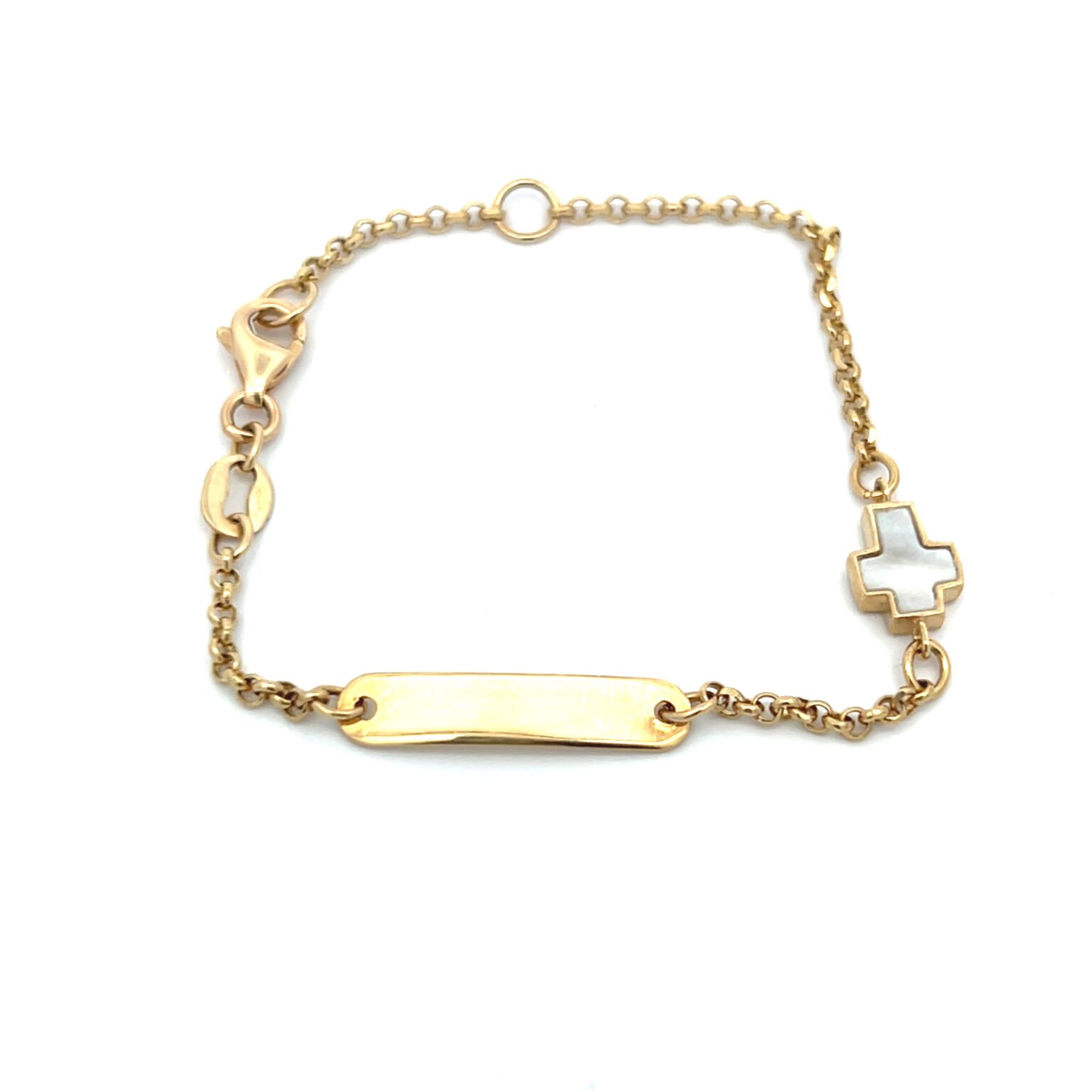 Pulsera con cruz para bebé 14k